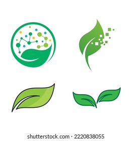 Bio tech leaf and molecule logo flat design vector