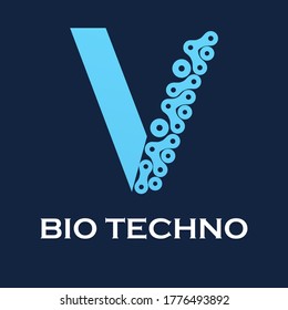 Bio techno letter logo template illustration. suitable for technology, digital, computer, brand, network, app, mobile, automotive, this is font v