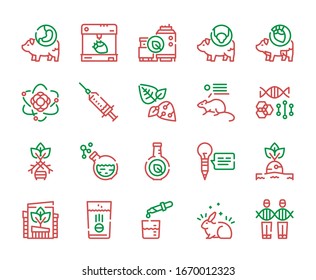 Bio technologies color linear vector icons set. Biotech concept. Editable stroke. Sustainable architecture, organ transplant, genome, research, evolution and DNA. Biological experiments and chemistry