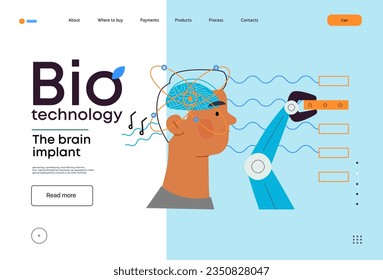 Bio Technology, Brain implant, Neural upgrade -modern flat vector concept illustration of brain implant, integration, enhanced cognitive abilities. Pushing boundaries of potential, neural upgrades