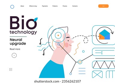 Bio Technology, Brain implant, Neural upgrade -modern flat vector concept illustration of brain implant, integration, enhanced cognitive abilities. Pushing boundaries of potential, neural upgrades