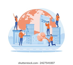 Bio technology concept. People are preparing for the holiday, saving the planet, World Environment Day.  flat vector modern illustration 