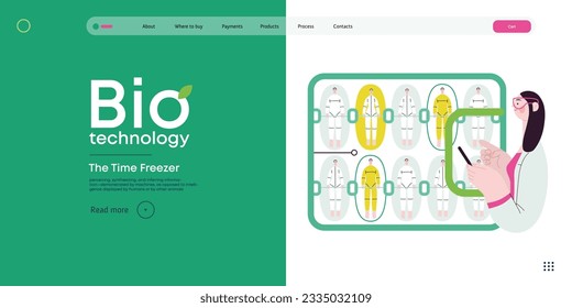 Bio Technology, Cryocapsule Time Freezer -modern flat vector concept illustration of futuristic cryocapsules resembling frozen time vaults. Metaphor of preserving life, time through cryonic technology