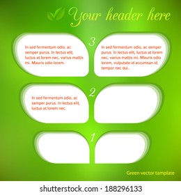 Bio technology, ecological & energy theme booklet info-graphics design element on blur green background with leaves copyspace place for your text. Vector illustration EPS 10 in layers for easy editing
