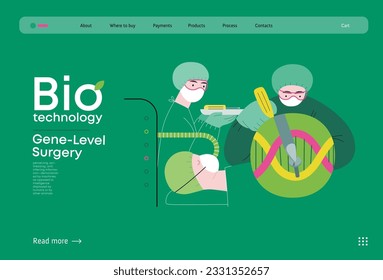 Bio Technology, Gene-Level Surgery -modern flat vector concept illustration of precise genetic modifications at the molecular leve. Metaphor of treating genetic disorders and enhancing human health