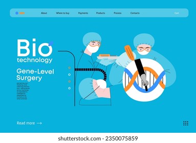 Bio Technology, Gene-Level Surgery -modern flat vector concept illustration of precise genetic modifications at the molecular leve. Metaphor of treating genetic disorders and enhancing human health