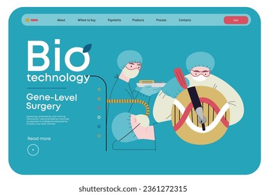 Bio Technology, Gene-Level Surgery -modern flat vector concept illustration of precise genetic modifications at the molecular leve. Metaphor of treating genetic disorders and enhancing human health