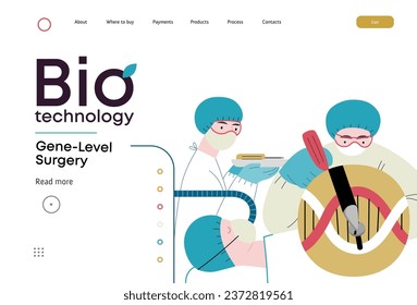 Bio Technology, Gene-Level Surgery -modern flat vector concept illustration of precise genetic modifications at the molecular leve. Metaphor of treating genetic disorders and enhancing human health