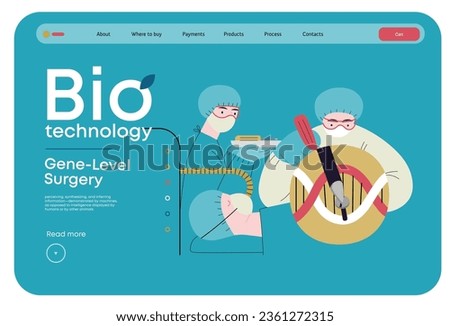 Bio Technology, Gene-Level Surgery -modern flat vector concept illustration of precise genetic modifications at the molecular leve. Metaphor of treating genetic disorders and enhancing human health