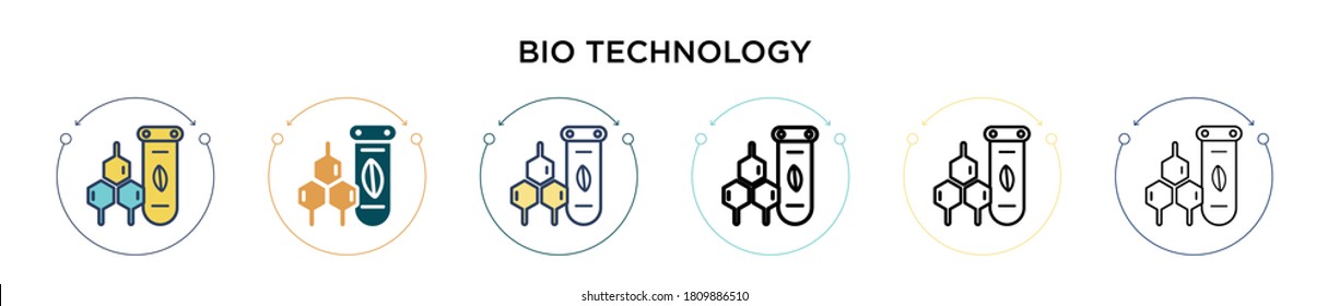 Bio technology icon in filled, thin line, outline and stroke style. Vector illustration of two colored and black bio technology vector icons designs can be used for mobile, ui, web