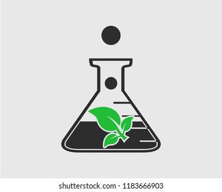 Bio Technology Icon. Plant symbol on flask sign.