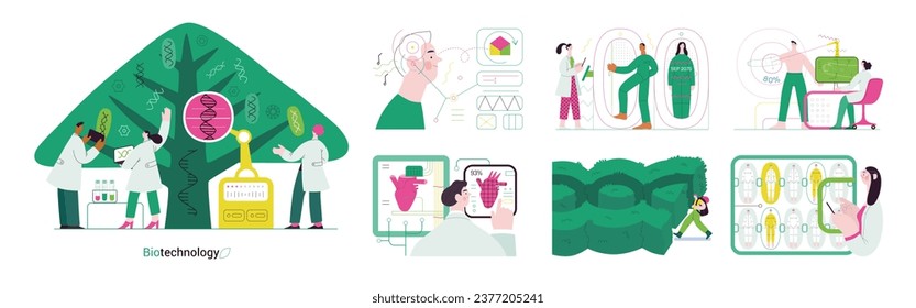 Bio Technology -modern flat vector concept illustration of improving aspects of healthcare, agriculture, environmental sustainability, industrial processes. Metaphor of bridging Science and Nature