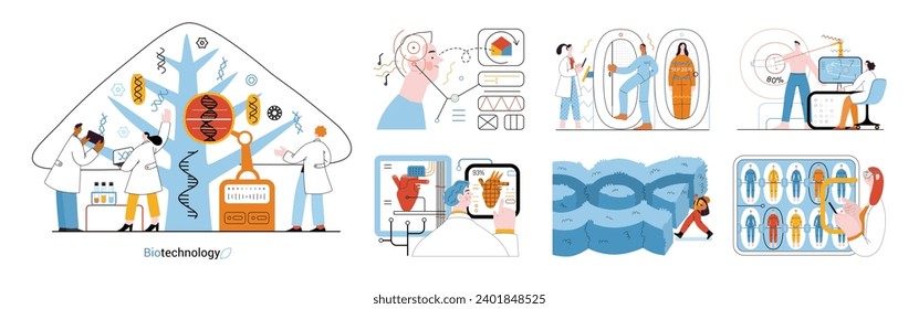 Bio Technology -modern flat vector concept illustration of improving aspects of healthcare, agriculture, environmental sustainability, industrial processes. Metaphor of bridging Science and Nature