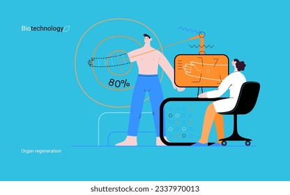 Bio Technology, Organ regeneration -modern flat vector concept illustration of a hand regenerating, futuristic technology. Metaphor of regenerative medicine and the body's ability to self-repair