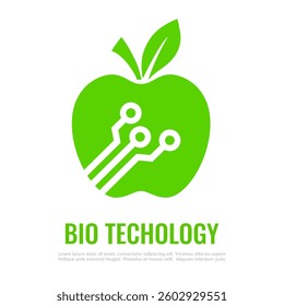 Bio technology vector icon, apple with circuit web symbol isolated on white background. Vector flat illustration of genetically modified product, future tech concept.