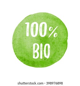 Bio vector on hand drawn green watercolor background illustration