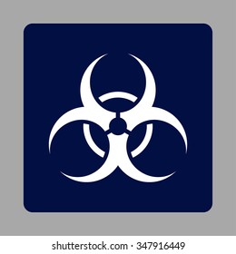 Bio Warning vector icon. Style is flat rounded square button, white and dark blue colors, silver background.