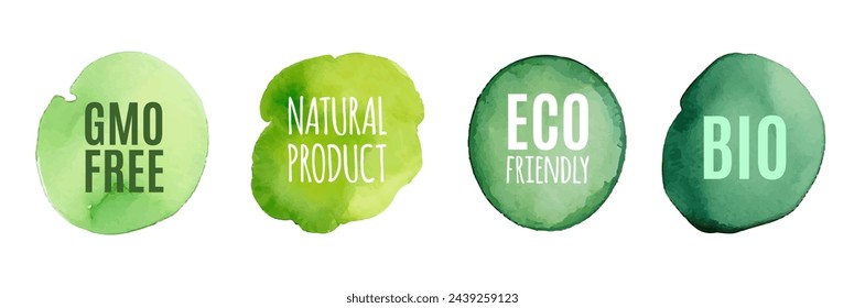 Bio watercolor green logo leaf eco organic vector icon. Eco bio vegan plant label badge ecology icon