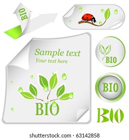 Bio white stickers. vector illustration