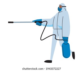 biotrabajador desinfectando el carácter de pulverización