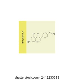 Biochanin A skeletal structure diagram.Isoflavanone compound molecule scientific illustration on yellow background. svg