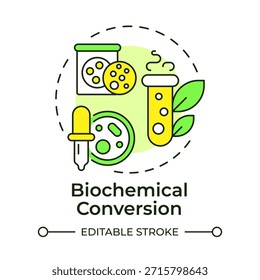 Ícone de conceito multi-cor de conversão bioquímica. Substância química, microrganismos biológicos. Ilustração de linha de forma redonda. Ideia abstrata. Design gráfico. Fácil de usar no artigo, folheto