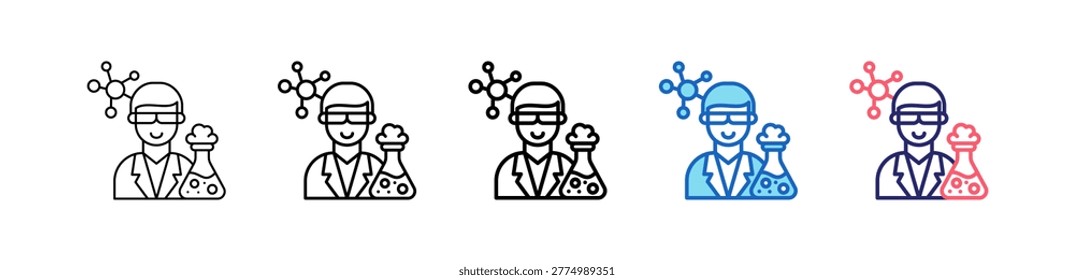 Biochemist Icon In 5 Different Styles Set Collection.