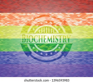 Biochemistry emblem on mosaic background with the colors of the LGBT flag