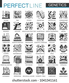 Biochemistry genetics black mini concept icons and infographic symbols set.