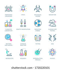 Biochemistry and Genetics filled line Icons - stroke, vector