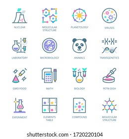 Biochemistry and Genetics filled line Icons - stroke, vector