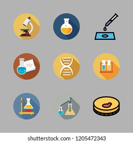 biochemistry icon set. vector set about dna, flask, flasks and sample icons set.