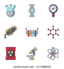 Biochemistry icons set. Cartoon set of 9 biochemistry vector icons for web isolated on white background