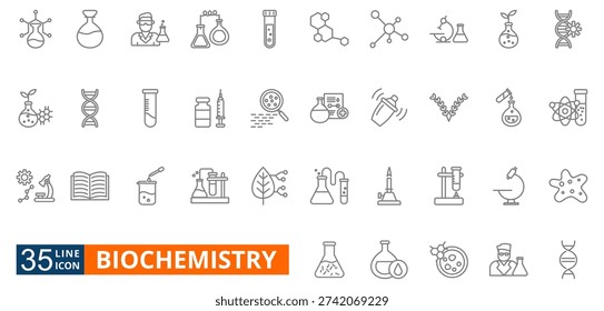biochemistry vector outline icon set