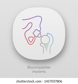 Biocompatible implants app icon. Compatible with living tissue material. Artificial joint. Bioengineering. UI/UX user interface. Web or mobile applications. Vector isolated illustrations
