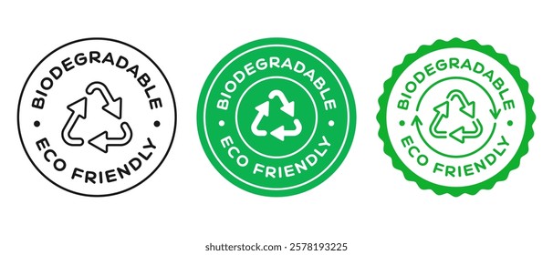 Biodegradable Badge Sign. Eco Friendly Leaf Icon Label. Recycle Symbol.