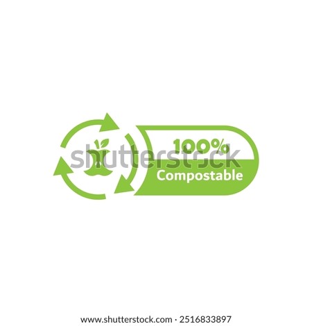 Biodegradable and compostable product icon. Compostable label, sticker or stamp. 100% compostable sign, icon or emblem. Vector. Ecology concept