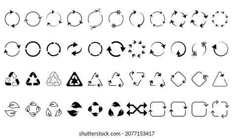 Biodegradable, compostable, and recyclable icon set. Recycling icons collection. Mega recycling icon set. Green recycling and rotation arrow icons pack. Editable Stroke