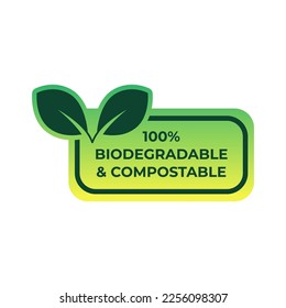Biodegradable and compostable recyclable vector icon. 100 percent bio recycling package green leaf logo svg
