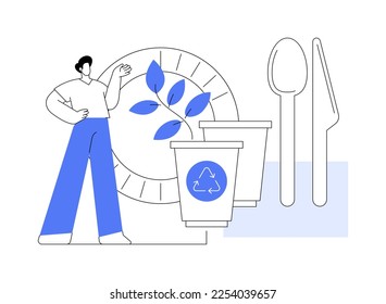 Biodegradable disposable tableware abstract concept vector illustration. Micro plastic free straws, biodegradable materials, plates and bowls, zero waste, eco friendly tableware abstract metaphor.