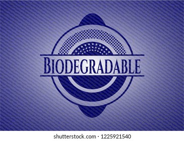 Biodegradable emblem with denim high quality background