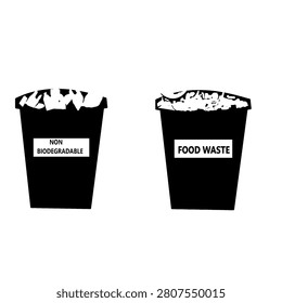 biodegradable food waste and non biodegradable plastic waste silhouette