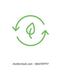 Biodegradable green icon. Recycle leaf symbol. Bio recycling degradable sign. Vector organic illustration isolated on white