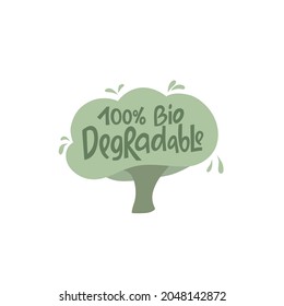 Biodegradable handwritten sign of eco friendly, natural and organic labels for print packaging compostable, sustainable products. Lettering stock illustration isolated on white background. EPS10