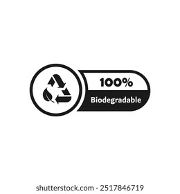 Biologisch abbaubares Symbol, Etikett, Aufkleber, Emblem oder Zeichen. Biologisch abbaubare Verpackungsmarken. Recyclingfähiges Produkt. Bio-Bioverpackung, Blatt- und Pfeiletikett. Plastikfrei, biologisch abbaubar, umweltfreundlich