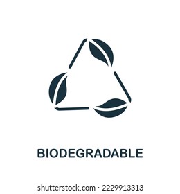 Icono biodegradable. Icono de sostenibilidad simple monocromo para plantillas, diseño web e infografías