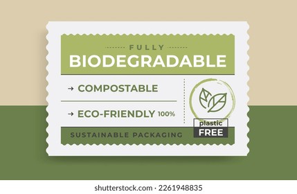 Biodegradable label minimal vintage template. Packaging design with Eco-Friendly material. Recycle sticker.