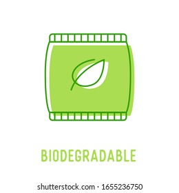 Biodegradable Organic Waste Concept. Recycling Plastic Bag With Green Leaf Isolated On White Background. Icon For Ecological Poster, Bio Banner Or Nature Protection Brochure. Vector Illustration