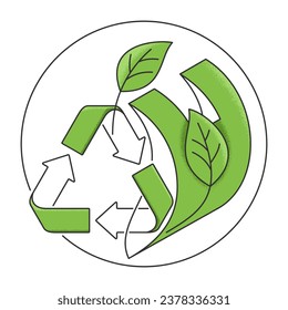 Biodegradable packaging circle emblem - plastic polymers turns to organics - plant branch in thin line. Eco friendly compostable material production.

Handmade, AI tools cant create the same design