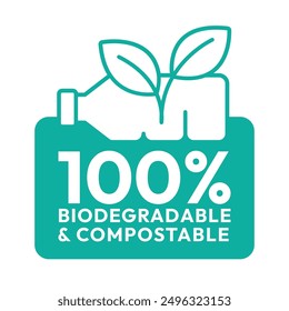 Biodegradable packaging icons. Biodegradable logo, badge, icon, sticker, label, emblem, stamp, symbol, black, line circle, flat vector, isolated illustration.